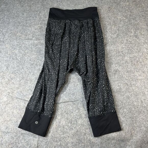 Lululemon Drop It Crop Pants Womens 6 Black Harem Capri Stretch Splatter Print - Picture 6 of 9